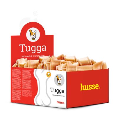 Tugga, geknotete Knochen S, Box | Box mit 35 Rohhautknochen für Hunde